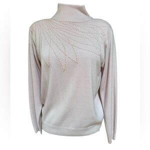 1990s dressbarn Pale Pink Beaded Mock Turtleneck‎ Sweater